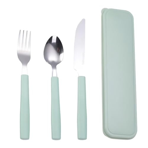 AEKZOX 3 Pezzi Posate da Campeggio in Acciaio Inox con Custodia, Set Posate da Viaggio, Sporks in Acciaio Inox con Scatola per Esterni, Viaggi, Lavoro, Scuola