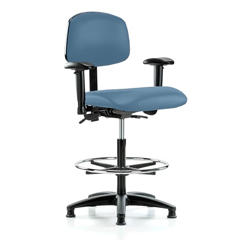 Image of Perch Task Chair with Foot Ring, Stationary, 25 inch-34.5 inch, Colonial Blue Vinyl