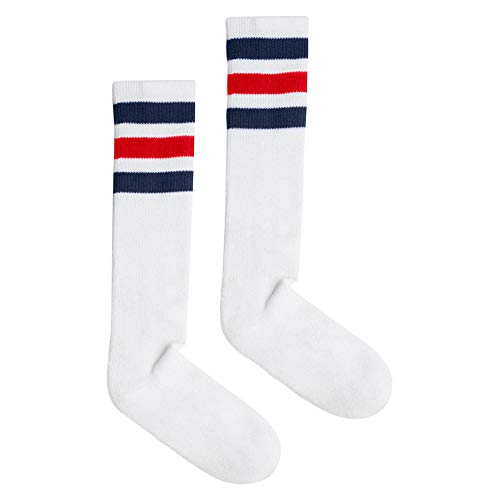American Apparel Stripe Calf-High Sock, White/Navy/Red, One Size
