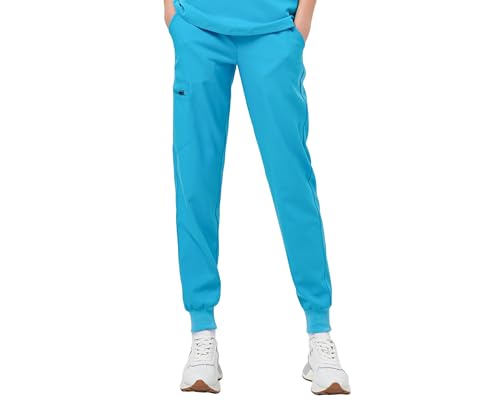 Careberry Premium Women's Drawstring Elastic Waist Jogger Scrub Pants (US, Alpha, Medium, Regular, Regular, Light Blue)