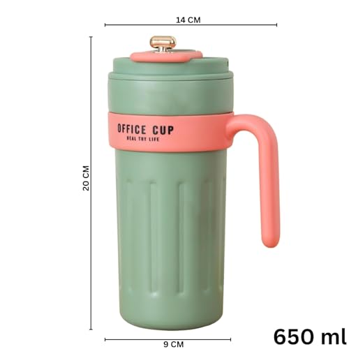 Image of NYRWANA Smart Coffee Travel Mug 650ml | 304 Stainless Steel Vacuum Insulated Cup | LED Touch Screen Temperature Display | Leak-Proof Flask for Hot & Cold Drinks, Office, Travel & Outdoor (Green Pink)