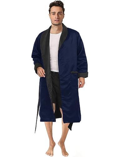 Men's Satin Long Smoking Robe Fully Lined Smoking Jacket Shawl Collar Spa Robe Bathrobe