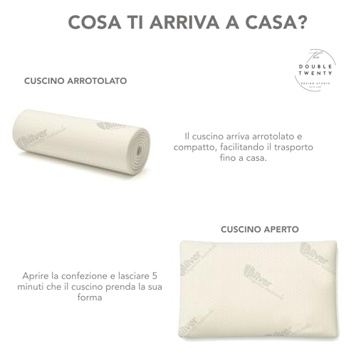 Cuscino-in-Fiocco-di-Memory-Foam-Ergonomico-e-Traspirante-Supporto-Ottimale-per-Collo-e-Cervicale-Adatto-a-Tutte-le-Posizioni-del-Sonno-Fodera-Ipoallergenica-in-Argento-Naturale