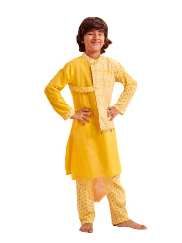 Pspeaches Niños 1 Kurta, 1 Payjama, Limón, 8-10Y