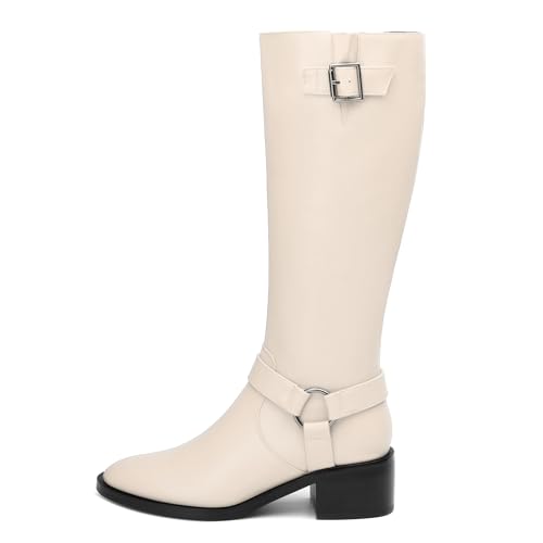 Women's Knee-High Boots, Round Toe Low Heel Knee High Boots for Women, Fashion Side Zip Knee High Bootie, Buckle Solid Knee High Boot for Daily Office Party2