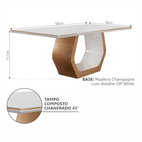 Conjunto Mesa Cristal 1800x900cm com 6 cadeiras Madeira Maciça com Rattan Natural e Estofada Livia C