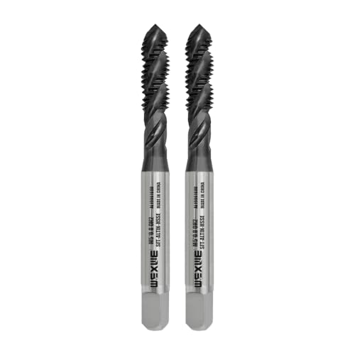 WEXWE Tools M5 x 0.8 AlTiN Coating Spiral Flute Thread Tap, Metric Machine Threading Tap High Speed Steel Cobalt(HSSCo), Round Shank with Square End, H2 Tolerance, 2pcs
