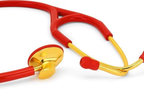 Image of Fidelis Healthcare Single Head Cardio Gold Cardiology Stethoscope Red Edition for Doctors, Medical Professionals & Students | Premium Acoustic Chestpiece, Lightweight Flexible Tube Clinical Gear