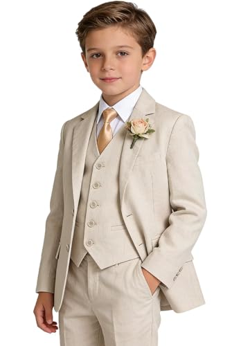 Beige Suit for Boys Size 7 Summer Linen Kids Boy Suits Dress Clothes