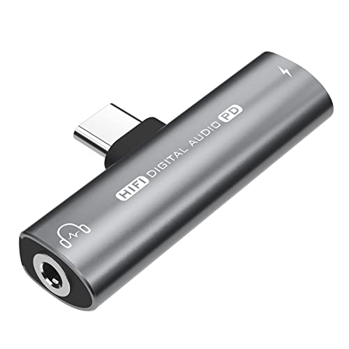 Adaptador de cargador y auriculares USB C a 3,5 mm, audio 2 en 1 tipo C a alta resolución de 3,5 mm con carga rápida PD compatible con Galaxy S20/S21/NoteS20, Pixel 2/3 Cover