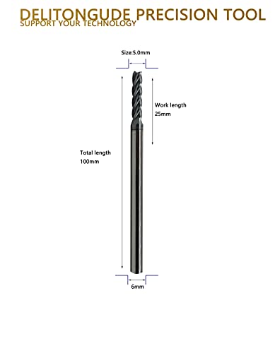 Image of 5.0mm Extra Long 4 inch Length Carbide Tungsten Square CNC End Mill,4 Fultes Suitable for Alloy Steels /Hardened Steels HRC55(Extra Long 5.0mm)