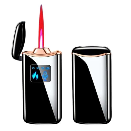 NINSI Smart Butane Lighter, Voice-Activated Sensor Torch Lighter with 4 Ignition Modes, Windproof Red Flame Refillable Lighters (Without Fuel) (Black Ice)