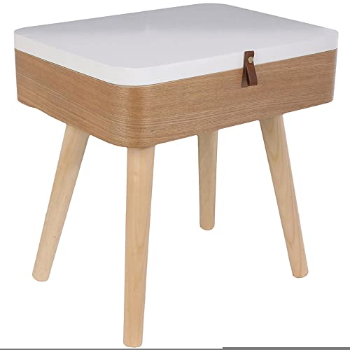 HOME DECO FACTORY Elin 40X30.5X51Cm Mobilier Meuble Table De Chevet Lit Chambre, Bois-MDF, Beige Blanc, 40 x 30 x 52,3 Cover