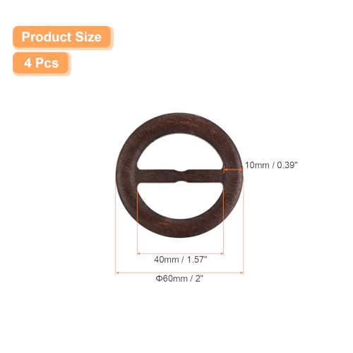 Image of uxcell 4 Pcs T-Shirt Clips, 60mm Wood Scarf Ring Clip Round Tie Circle Clip Buckle Fashion Clothes Corner Knotted Button for Women's Silk Clothing Decoration, Dark Brown