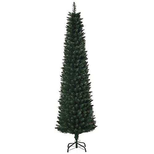 HOMCOM Albero di Natale Innevato Artificiale Alto e Stretto, Base Rimovibile e Pieghevole, Verde (Ø56 x 180Acm)