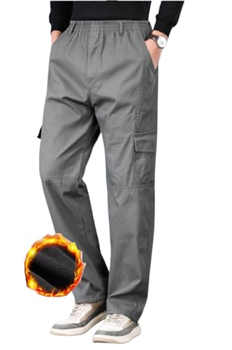 Men's Fleece Lined Cargo Pants Elastic Waist Winter Warm Pants