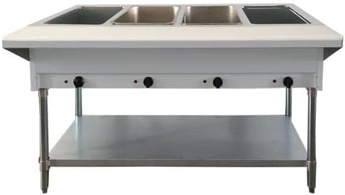 Commercial Well Electric Steam Table with Cutting Board and Adjustable Undershelf 58"" Omcan 46647, Stainless Steel