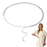 DOKRIN Cinturones para mujer 1 cinturón de mujer con brillantes y diamantes de imitación, cinturón de cadena con cristales, elegante cinturón para vestido de noche (plateado)