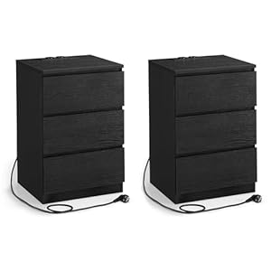 VASAGLE Nachttisch 2er Set Schwarz mit Schubladen