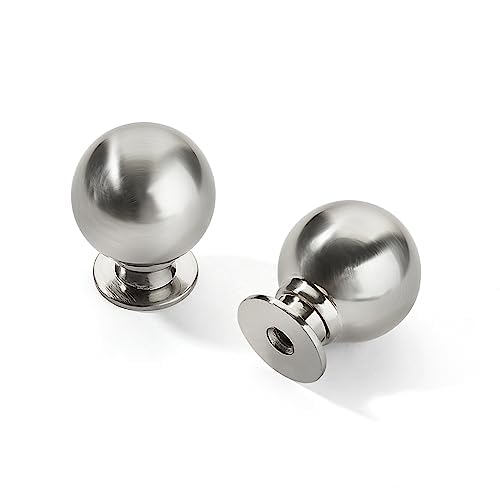 CABDM 10 Pack 1-1/4 Inch Solid Brushed Nickel Cabinet Knobs Large Heavy Duty Drawer Knobs Kitchen Cabinet Hardware Vintage Ball Knobs Pulls for Drawers.