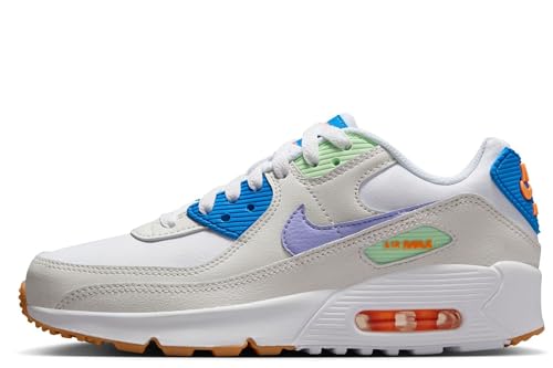 Nike Air Max 90 LTR Big Kids’ Shoes (CD6864-128, White/Phantom/Photo Blue/Purple Pulse) Size 6.5