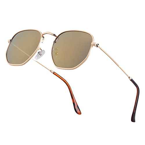 Image of Hipster Hexagonal Polarized Sunglasses Men Women Geometric Square Small Vintage Metal Frame Retro Shade Glasses