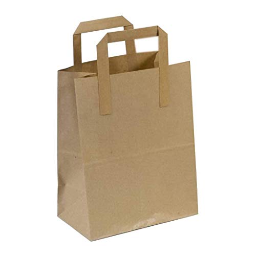 The Paper Bag Company Lot de 25 sacs en papier avec poignées plates Marron