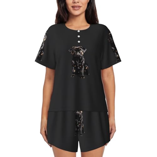 Pijama de carlino negro con diseño lindo conjunto de manga corta para noches de verano