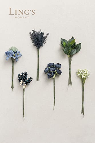 Ling's Moment Artificial Greenery Stems Box Set, 59Pcs With 8 Kinds Of Faux Greenery Picks For Diy Bridal Bouquets Wedding Floral Arrangement Table Centerpieces, Dark Green & Navy #TOP3