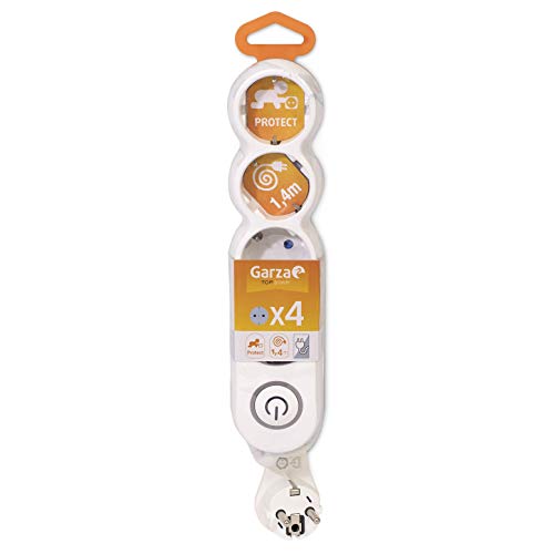 Garza - Regleta de 4 enchufes con Interruptor y protección Infantil, Enchufe Plano, Cable de 1,4 Metros