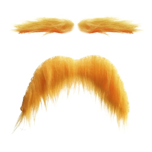 Bigode e sobrancelhas postiças laranja para Halloween, barba artificial, sobrancelhas postiças, disfarce de cosplay, maquilhagem facial, acessórios inovadores para homens, mulheres crianças, festas de