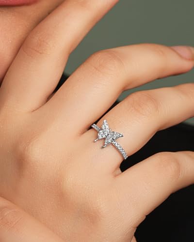 Image of Clara 925 Silver Fia Butterfly Pendant Earrings Chain Bracelet Anklet Ring | Gift for Women & Girls | Platinum Plated | Jewellery Set