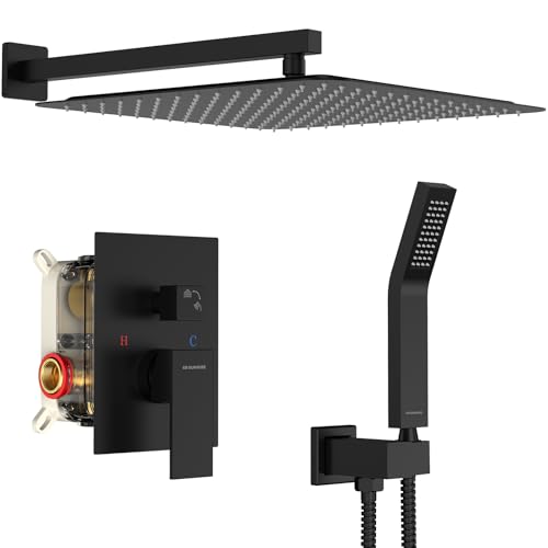 Image of SR SUN RISE Shower Faucet Set 16-Inch Rainfall Shower Head Matte Black