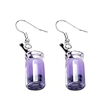 ROSTIVO Dangle Earrings for Women Cute Pearl Milk Tea Shape Boba Earrings Funny Earrings (Purple)