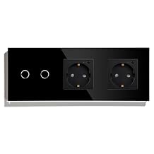 WiFi Smart Wall Socket EU Outlets Light Switch Touch Crystal Glass Panel Wireless Remote by Voice Control Tuya Black 2Gang 2 Outlet
