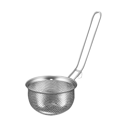 Colador de olla caliente, cuchara de cesta de alimentos, cuchara de acero inoxidable, utensilios de cocina de diseño ranurado, resistente, fácil de limpiar, mango cómodo para el hogar, color plateado