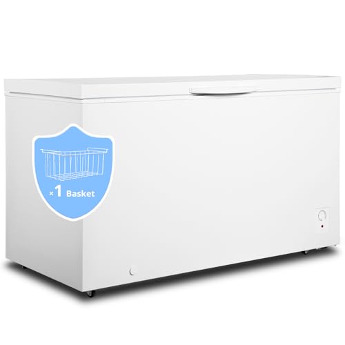 Image of SMETA Chest Freezer 18 Cubic Feet, Deep Freezers Large Storage with 1 Basket, Free-Standing Freezer Chest Garage Ready, 4 Wheels, Low Noise, Energy Saving, Top Door, for Home, Office, Kitchen, White