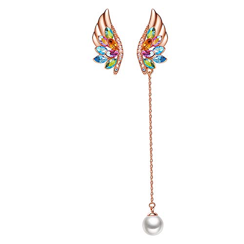 ZIXUAN Alas de ángel Pendientes para Las Mujeres Swarovski Elements Pendientes Irregulares de Cristal Pendientes Largos de Perlas Joyas, Regalos de San Valentín, Regalos de cumpleaños