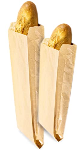 Bolsas Bocadillo Baguette. Bolsa papel kraft marrón. Forma alargada para bocata pan almuerzo bolleria pasteleria desayuno merienda chuches galletas fruta (200 bolsas 31x10 +6) Cover