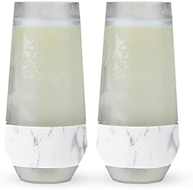 Host Champagne Freeze Double-Walled Stemless Wine Glasses Freezer Cooling Cups with Active Cooling Gel and Insulated Silicone Grip, 9 Oz Plastic Tumblers, Marble, Set of 2