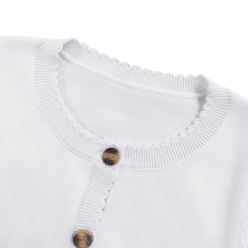 Image of BeautyNee Girls Short Sleeve Cardigan Crew Neck Lightweight Summer Shirts Button Down Knit Shrug Sweater Tops