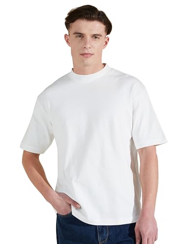 Image of Amazon Brand - Symbol Men Solid Cotton Oversized Round Neck Tshirt | Half Sleeve | Plain (Available in Plus Size)