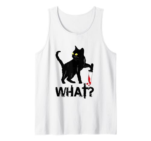 Cat What? Mörderische Schwarze Katze mit Messer Halloween Tank Top