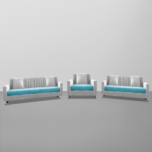 Image of Casaliving Garcia 3+2+1 Seater Sofa Set for Living Room (Turquise Grey Colour) Premium Fabric Sofa