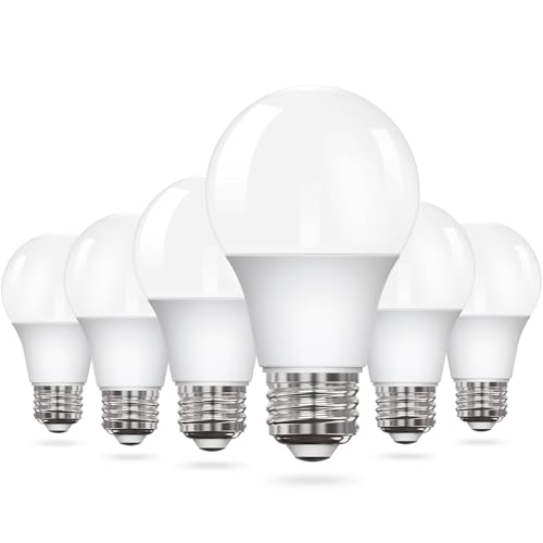 YULINKCO A19 LED Light Bulbs, 60 Watt Equivalent Daylight 5000K with E26 Standard Base, Efficient 10W, 800 Lumens Non-Dimmable Flicker Free LED Bulbs 15000 Hours, for Bedroom, Living Room, 6 Pack
