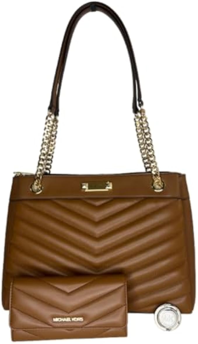 Michael Kors Whitney MD Chain Shoulder Tote bundled with matching Large Trifold Wallet Purse Hook