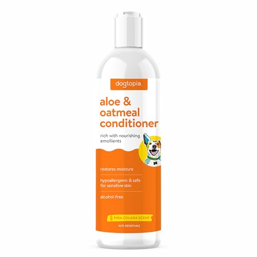 Dogtopia Everyday Aloe & Oatmeal Conditioner – 16oz Piña Colada Scent | Nourishing Pet Combo for Dogs and Pets | Rich with Soothing Emollients | Alcohol-Free, Soapless & Tearless