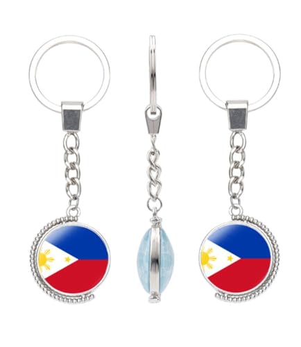 vmcoatdu Porte-clés double face avec drapeau national de nombreux pays - Cadeau pour homme et femme - En acier inoxydable et verre, Philippines, taille unique