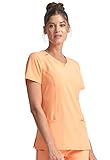 Cherokee Infinity Scrubs for Women Round Neck Scrub Top with 3 Pockets & 360° Stretch 2624A, S, Peach Linen