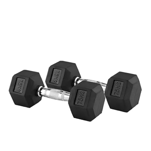 Image of Set Of 2 Rubber Professional Hexa Dumbbells | Fixed Weight Dumbbell | Dumbbells Set For Home Gym & Gym Training | Gym Equipment Dumbbells Set | Durable Dumbbell Set (7.5 Kg)